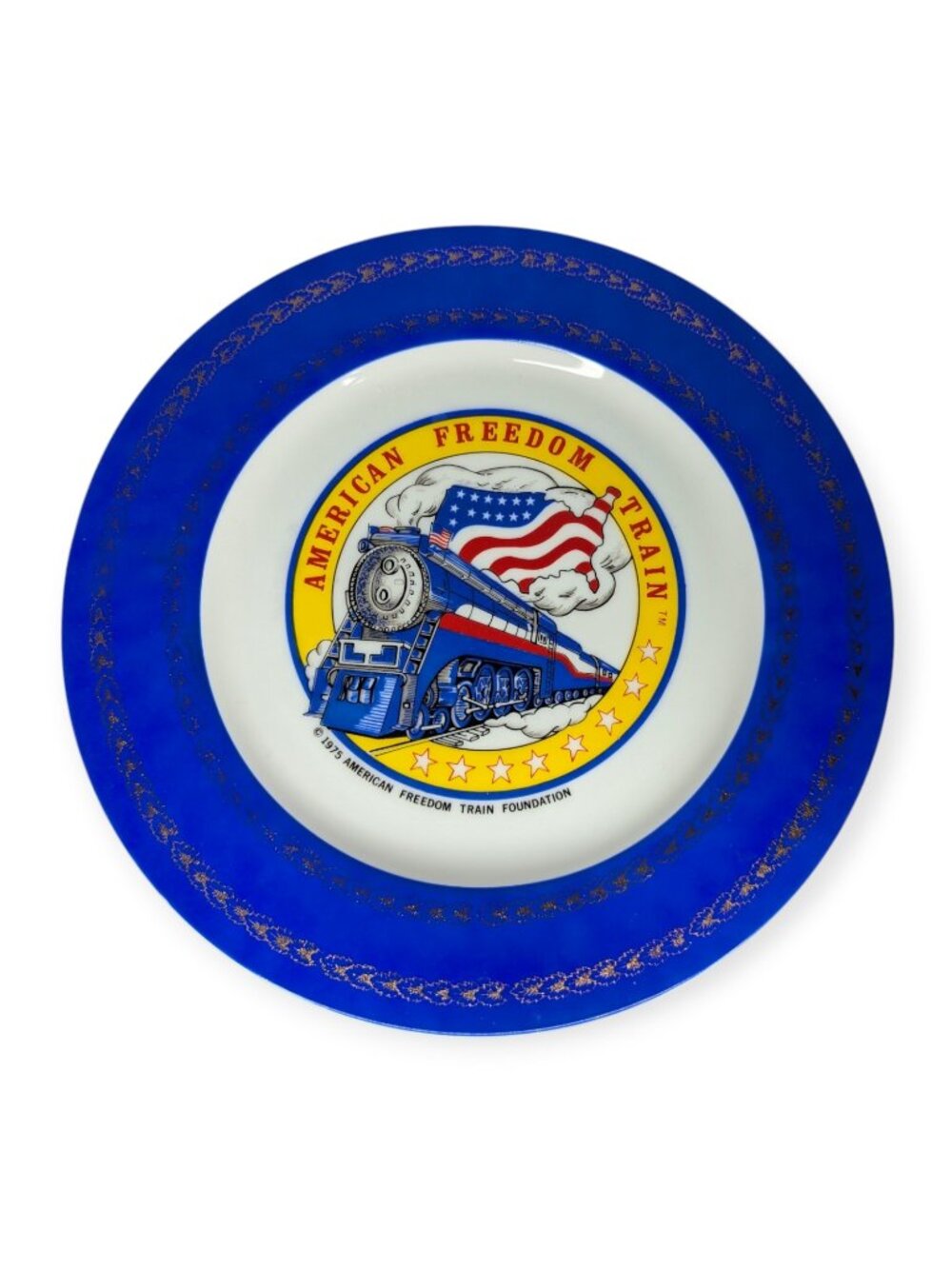 1975 American Freedom Train Decorative Ceramic Plate - Blue & White